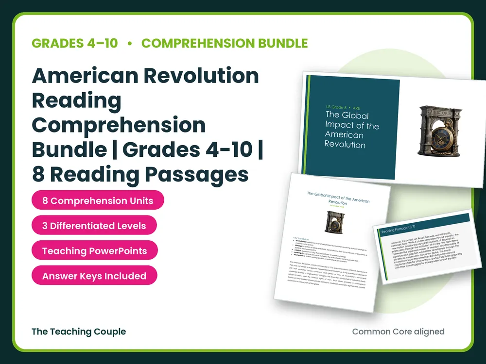 American Revolution Reading Comprehension Bundle | Grades 4-10 | 8 Reading Passages