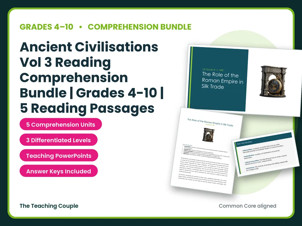 Ancient Civilisations Vol 3 Reading Comprehension Bundle | Grades 4-10 | 5 Reading Passages
