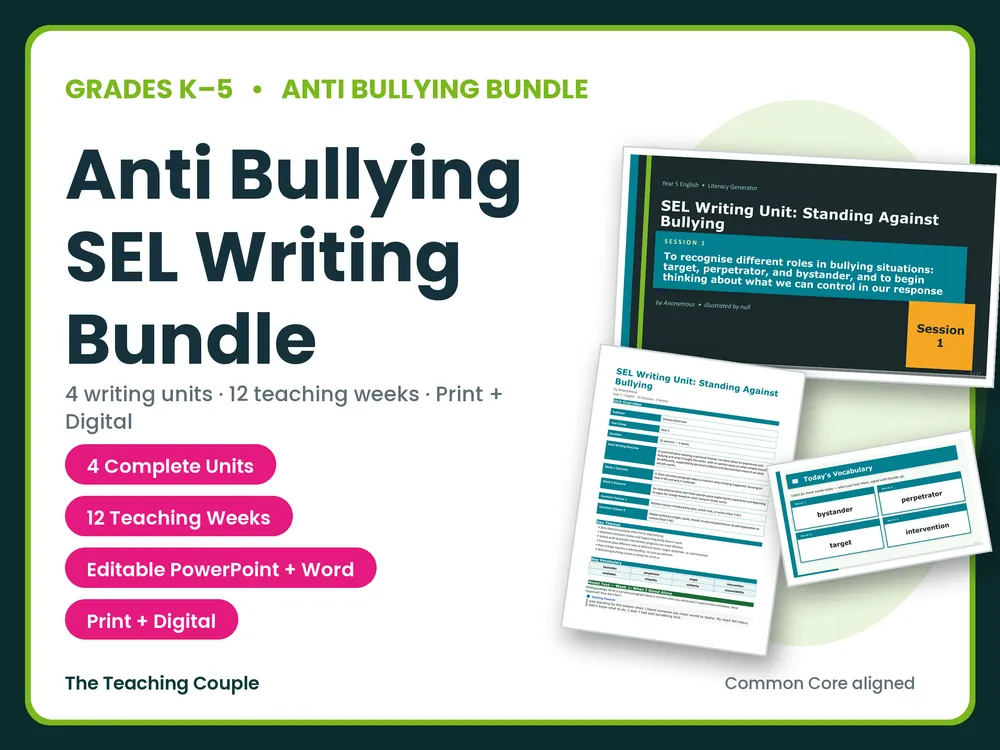 Anti Bullying SEL Writing Bundle | Grades K-5 | 4 Units