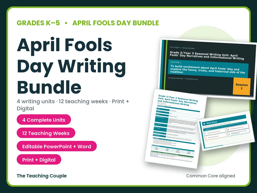 April Fools Day Writing Bundle | Grades K-5 | 4 Units