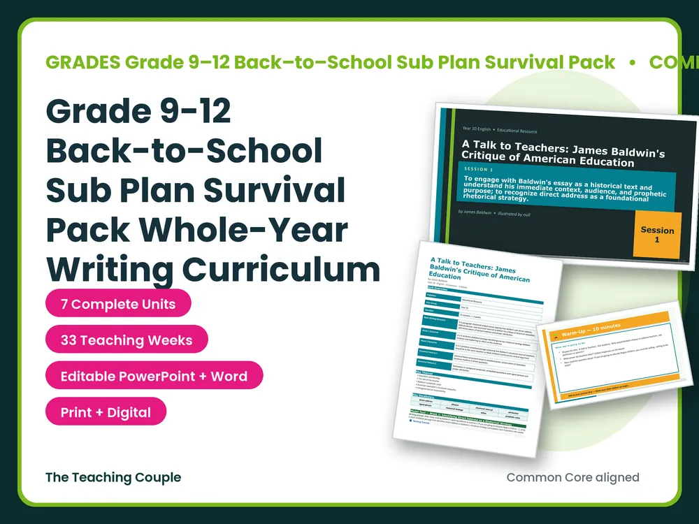 Back-to-School High-School Sub-Plan Mega Bundle | Grades 9-12 | 7 Units