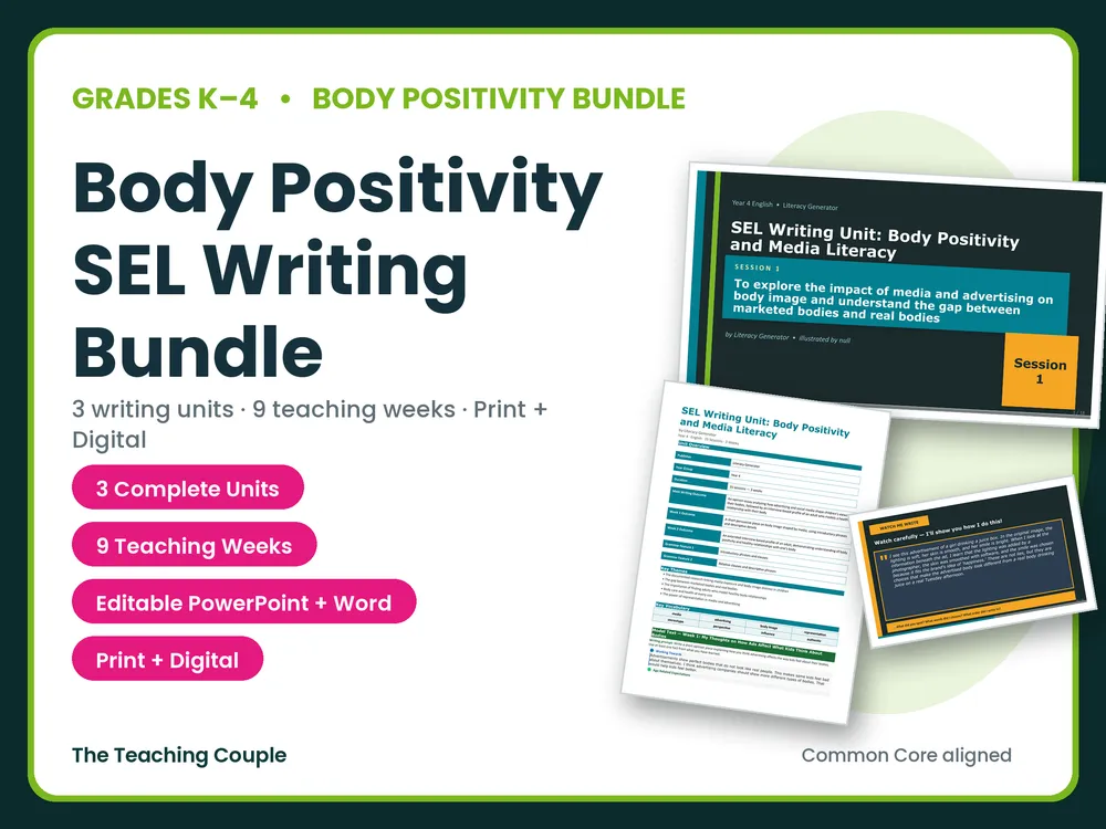 Body Positivity SEL Writing Bundle | Grades K-4 | 3 Units