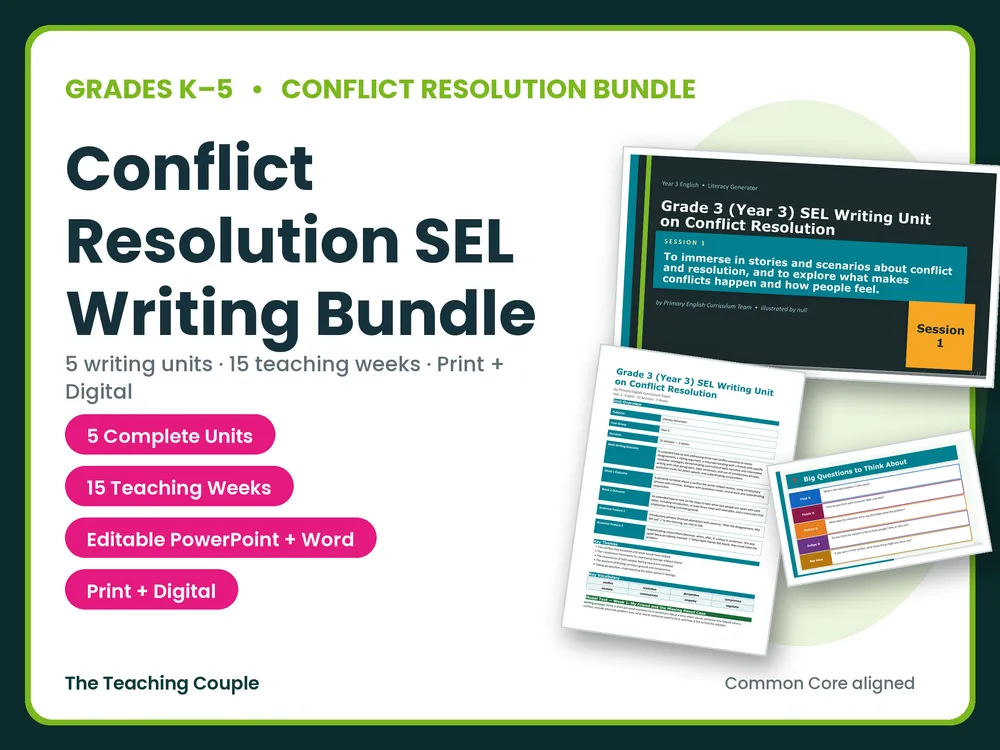 Conflict Resolution SEL Writing Bundle | Grades K-5 | 5 Units