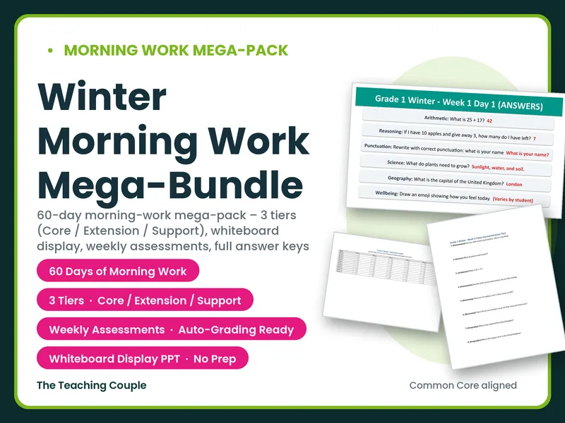 Grade 1 Winter Morning Work Mega-Bundle - 60 Days of Engaging Activities