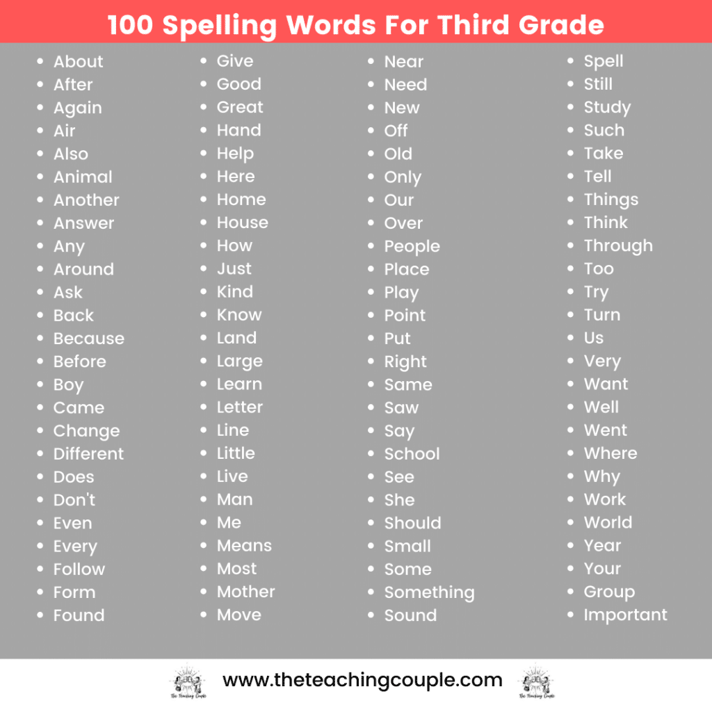 100 Spelling Words For Third Grade