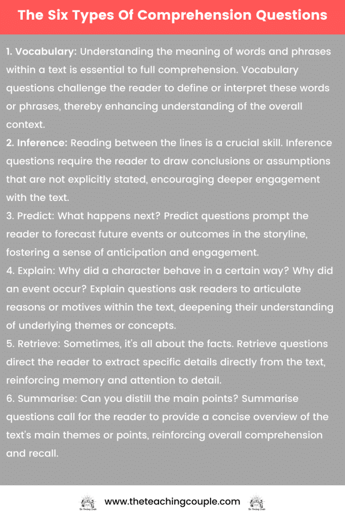 The Six Types Of Comprehension Questions