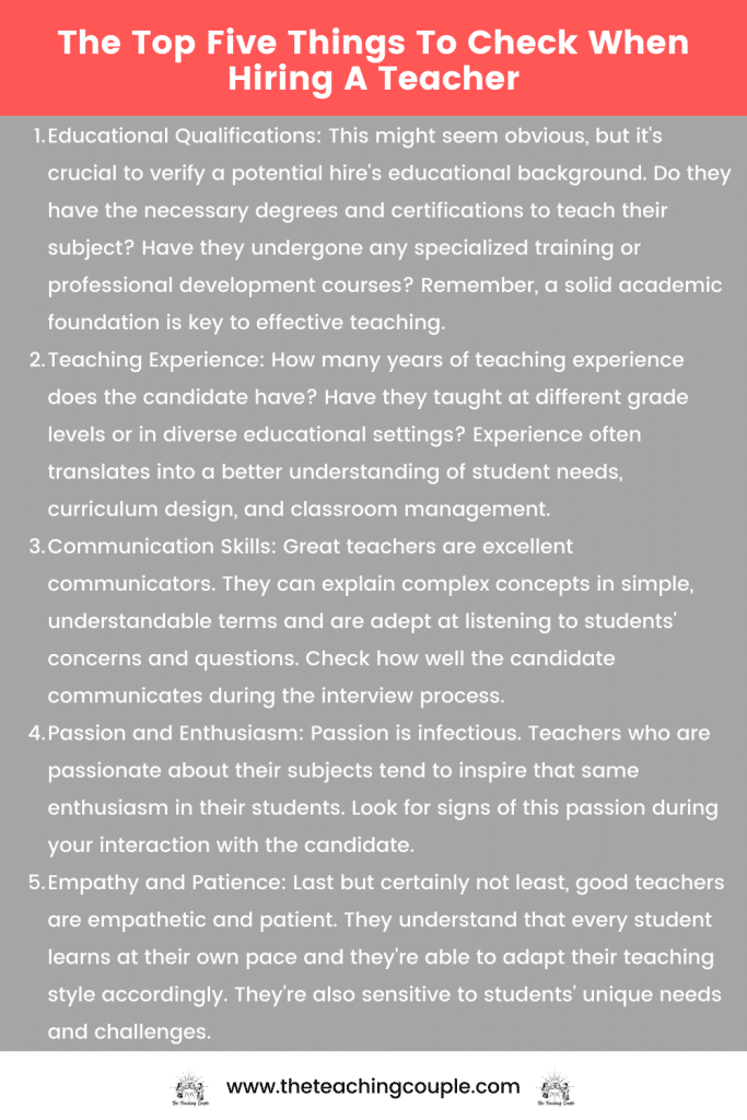 The Top Five Things To Check When Hiring A Teacher