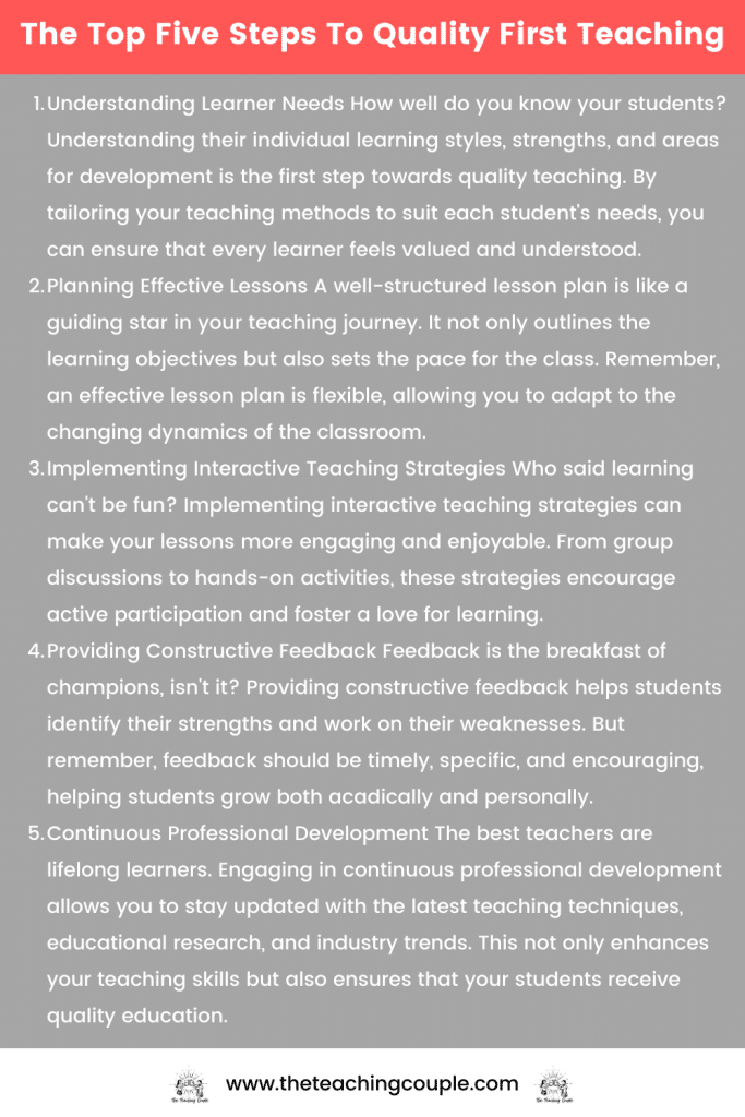 Top Five Steps To Quality First Teaching