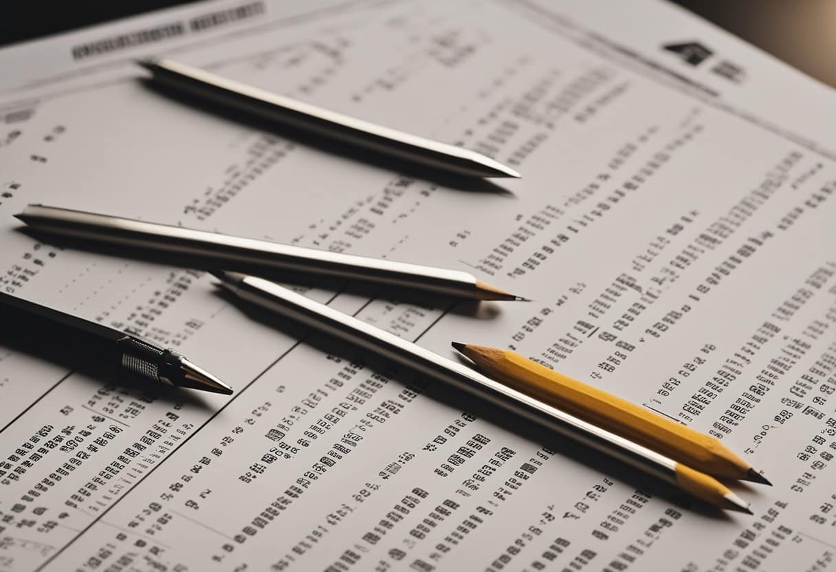 A stack of Year Six SATs papers sits on a desk, surrounded by sharpened pencils and erasers. The clock on the wall shows the time ticking away as the test date approaches
