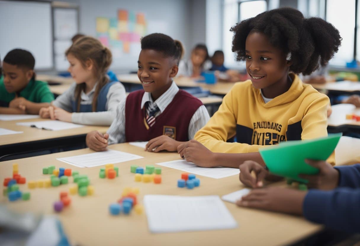A classroom with students engaged in hands-on experiments, integrating science with math, language arts, and social studies in year four curriculum