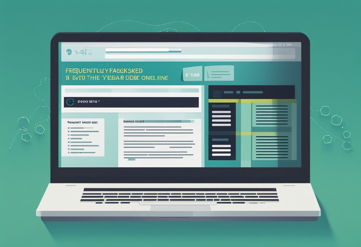 A computer screen displaying a webpage with the title "Frequently Asked Questions Can Year Six SATs Be Done Online?" with a cursor hovering over the question