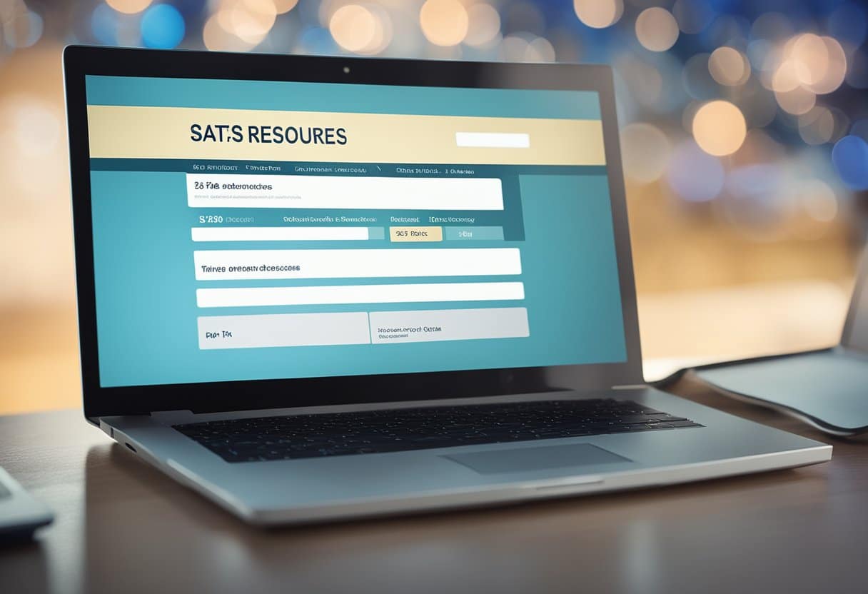 A computer screen displaying a search bar with the text "SATs practice resources online" and various website links listed below