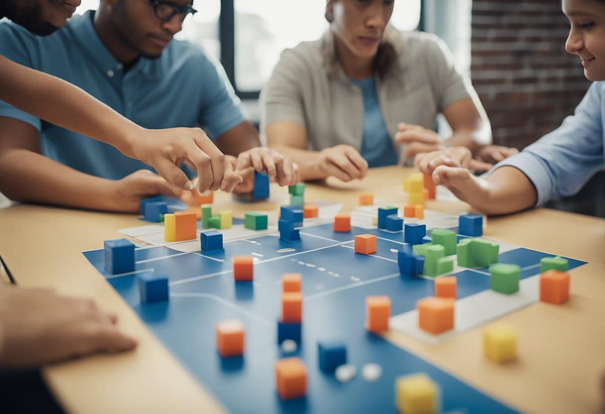 Students engaged in group activities, using manipulatives and visual aids to understand mathematical concepts. Teacher facilitates discussions and provides individualized support