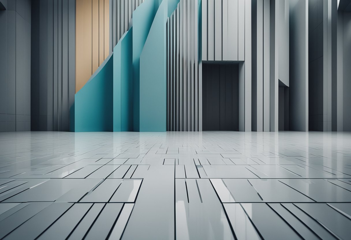 A simple, abstract composition with clean lines and geometric shapes. Use a limited color palette and negative space to convey a sense of minimalism in art