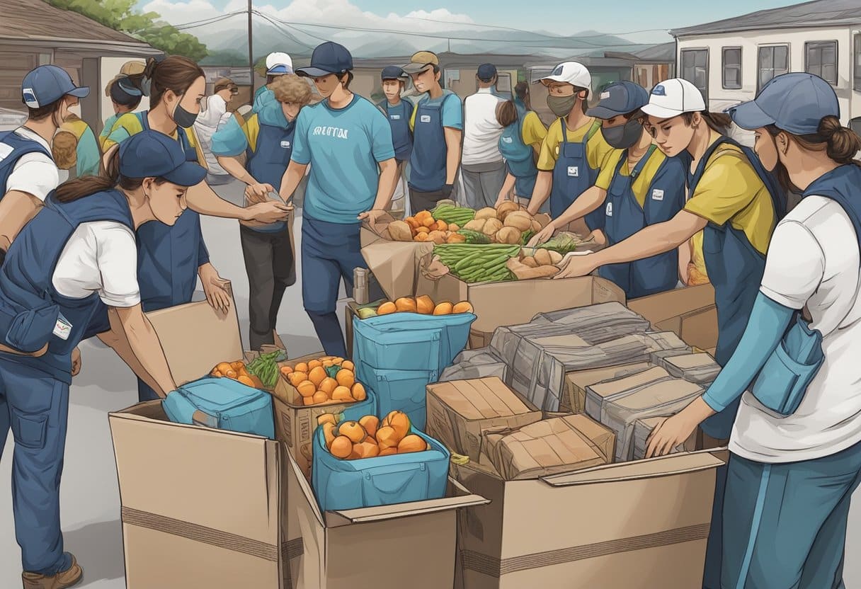 A group of volunteers working together to distribute food and supplies to those affected by a natural disaster